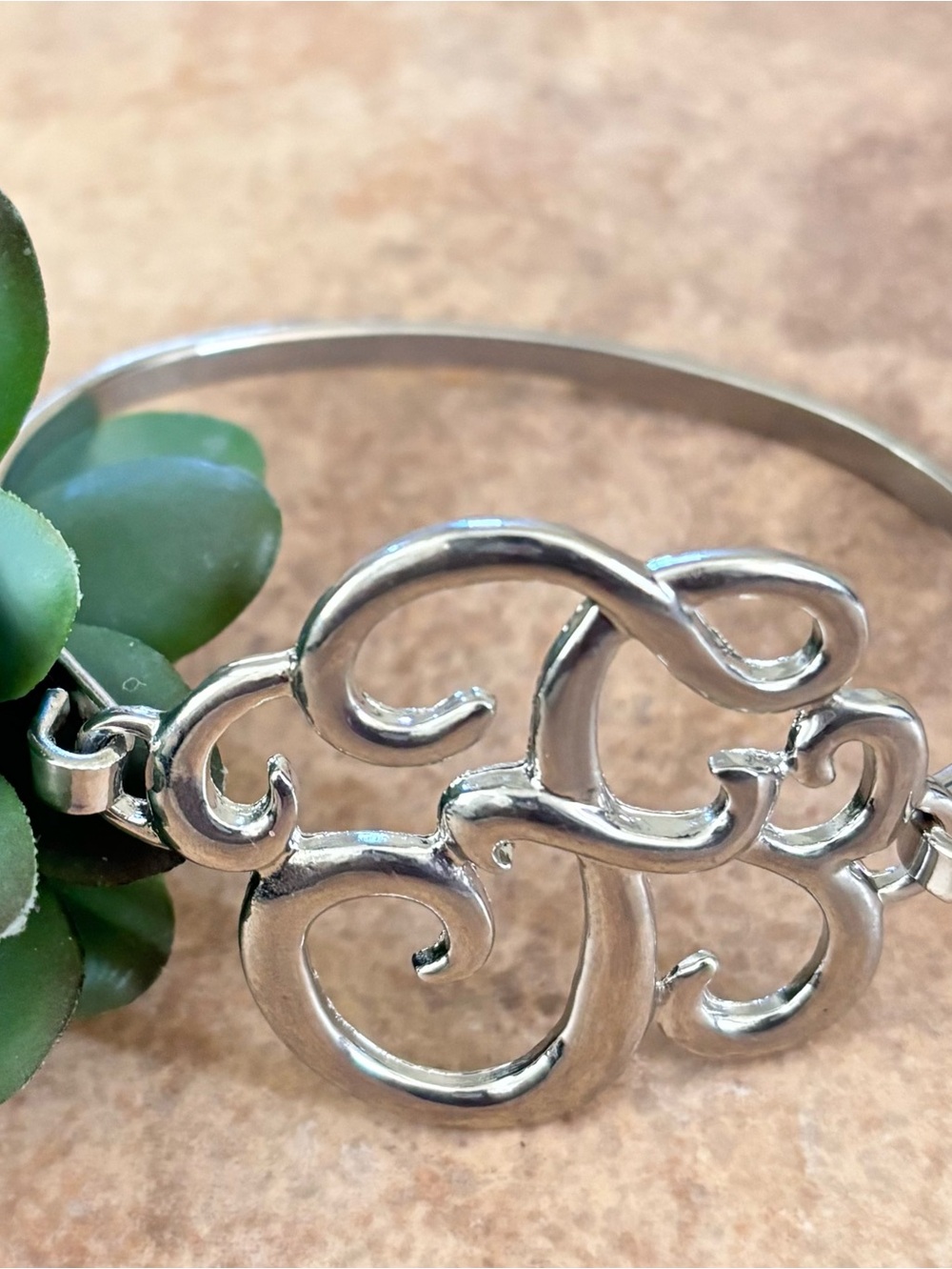 Silver Tone Monogram F Open Cuff Bracelet